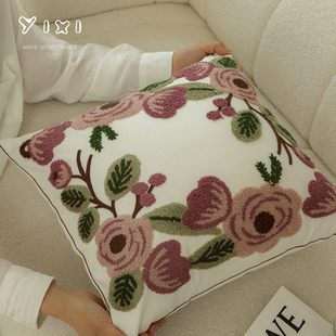 依兮 法式复古玫瑰刺绣沙发抱枕复古抱枕套不含芯美式毛巾绣靠垫