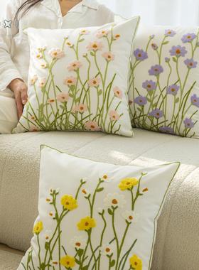 依兮新款沙发客厅靠枕刺绣靠垫田园棉帆布抱枕套靠垫45x45不含芯