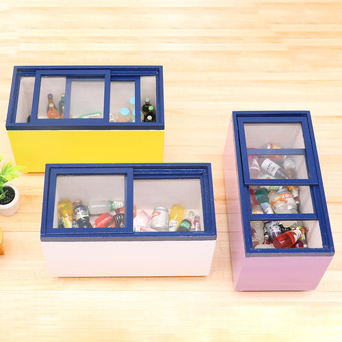 1:12娃娃屋dollhouse迷你家具商店微场景模型摆件横款冰柜冰箱