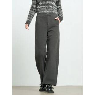 杨门极简风高腰磨毛阔腿裤女灰色宽松百搭垂感长裤通勤休闲裤