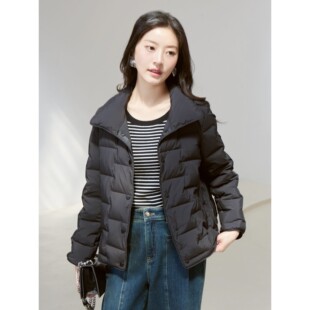 杨门冬季新款百搭立领收腰短款压纹羽绒服女宽松显瘦白鸭绒外套女