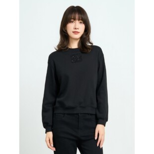 杨门2025冬装新款黑色圆领加绒卫衣女宽松休闲百搭烫钻长袖上衣女