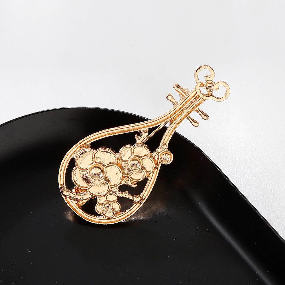新中式琵琶点翠烧蓝别针DIY汉服旗袍配饰优雅中国风女胸针配件金