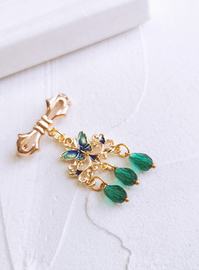 汉服古风胸针高级小众中国风衣饰品包包配件中式绿色蝴蝶结别针