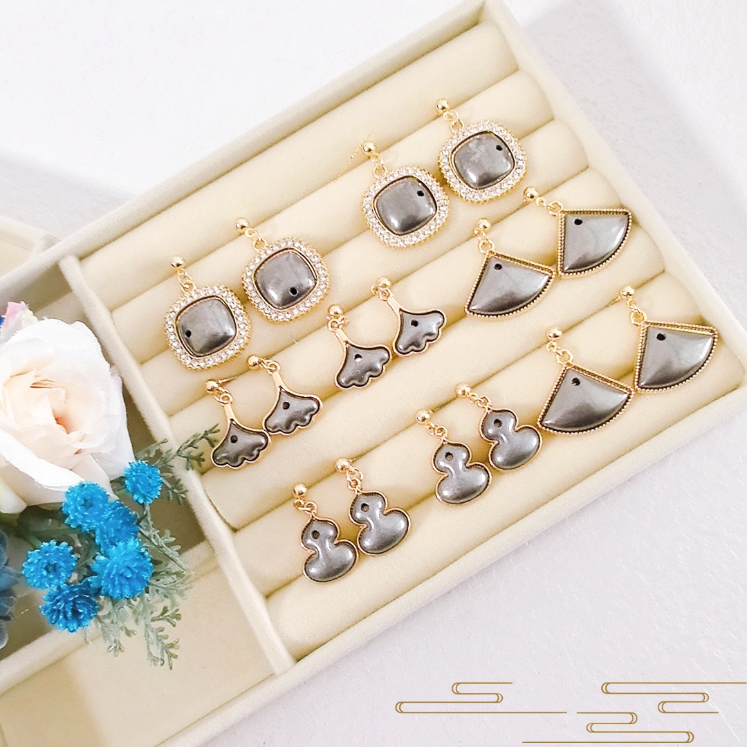 宋锦DIY葫芦银杏叶耳钉