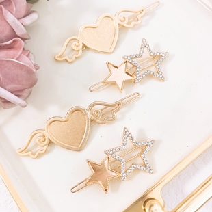 天使爱心星星合金发夹螺钿仿烧蓝DIY材料边夹一字夹顶夹 爆款