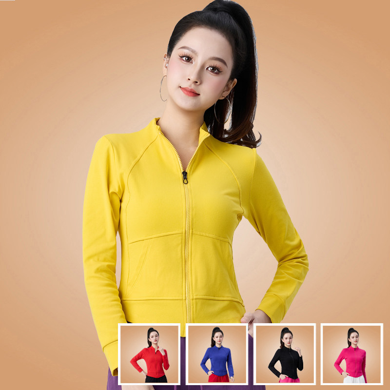 2026新款广场舞运动外套女长袖立领拉链显瘦健身跑步纯棉上衣春季