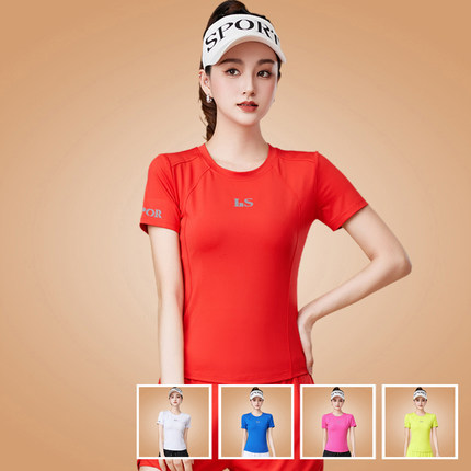 杨丽萍广场舞服装运动速干衣夏季短袖健身操跑步舞蹈服圆领上衣女