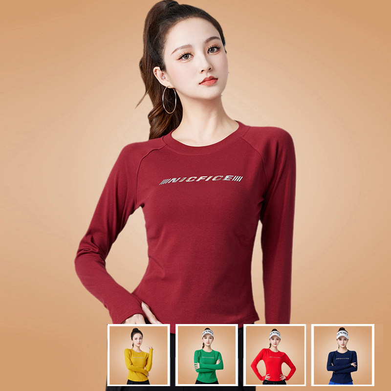 广场舞服装新款上衣女秋季健身跳操服运动长袖T恤圆领纯棉打底衫