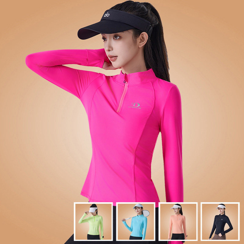 运动风长袖立领半拉链广场舞上衣修身速干健身操服女跑步锦纶长袖