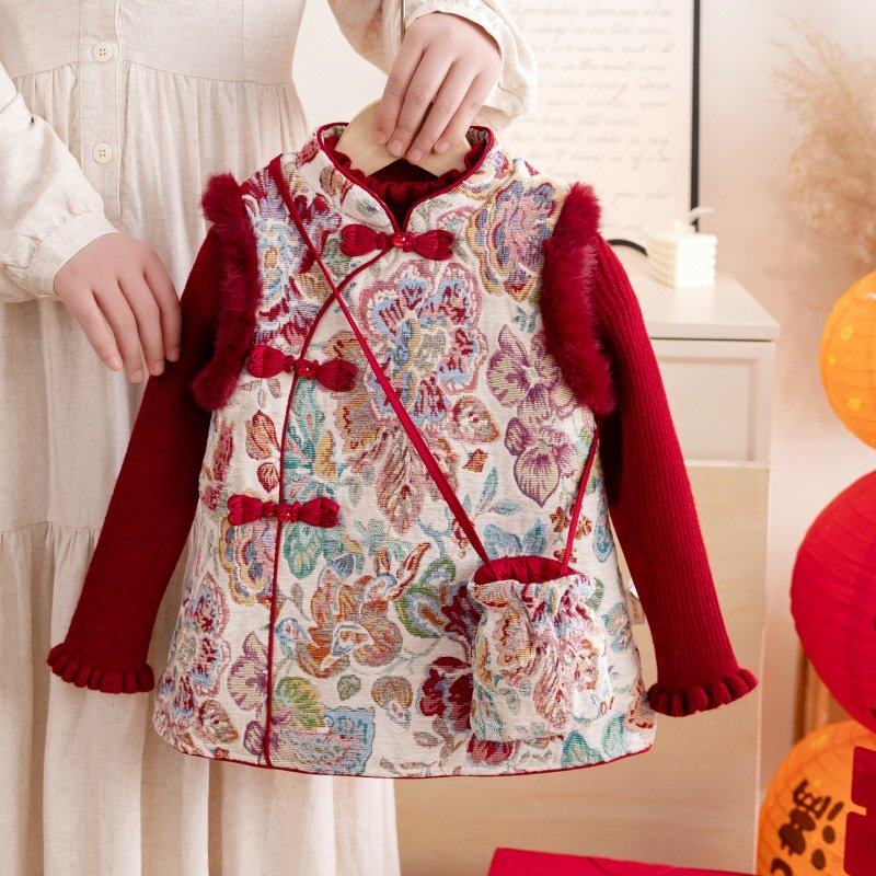 女童中国风旗袍裙套装冬季刺绣背心裙毛衣两件套新年礼服,童装/婴儿装/亲子装,连衣裙,淘宝优惠券,粉丝福利购,淘宝优惠卷