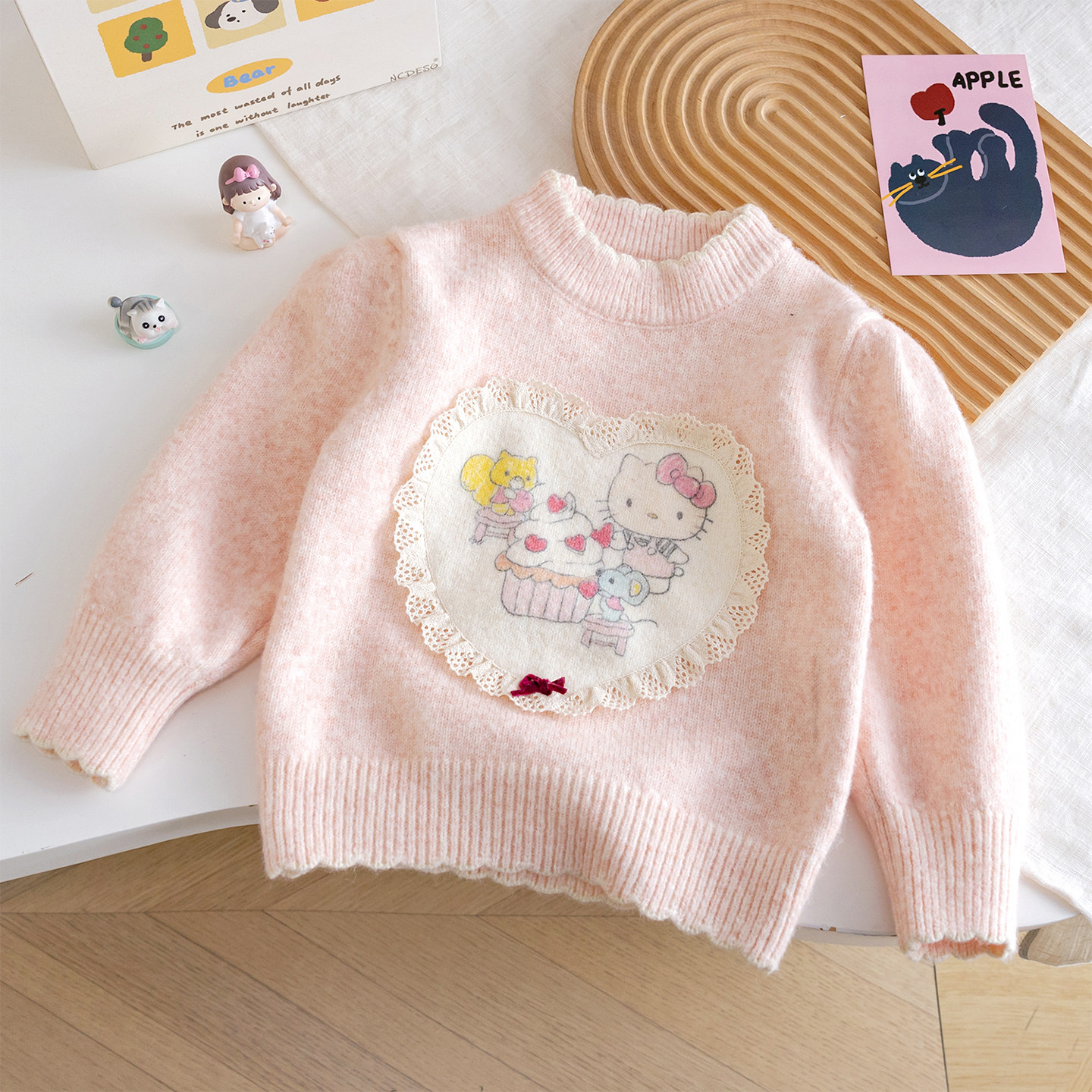甜美可爱风女童卡通爱心毛衣粉色花边针织衫保暖打底衫,童装/婴儿装/亲子装,毛衣/针织衫,淘宝优惠券,粉丝福利购,淘宝优惠卷