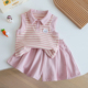 套 百褶短裤 小女孩夏日可爱俏皮萌趣2025新款 韩范Polo领条纹背心