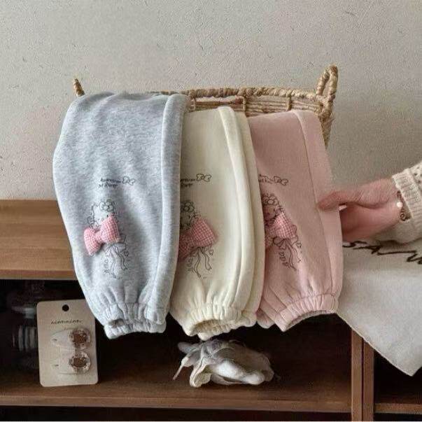 女童秋冬加绒卫裤印花百搭灰色粉色束脚裤幼儿园小朋友好穿长裤新,童装/婴儿装/亲子装,裤子,淘宝优惠券,粉丝福利购,淘宝优惠卷