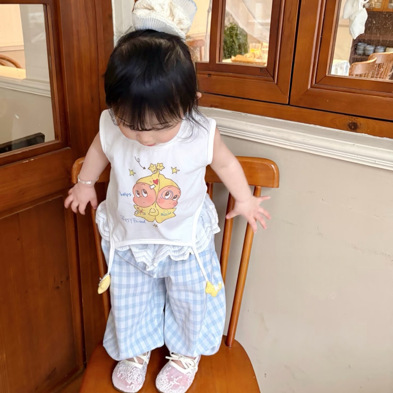 女童夏季可爱格子裤两件套