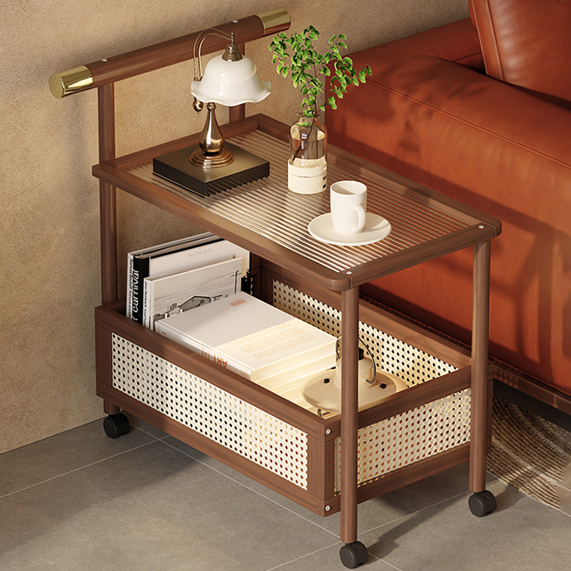 移动小推车中古茶几沙发侧边柜桌子复古小型床头柜带轮零食置物架