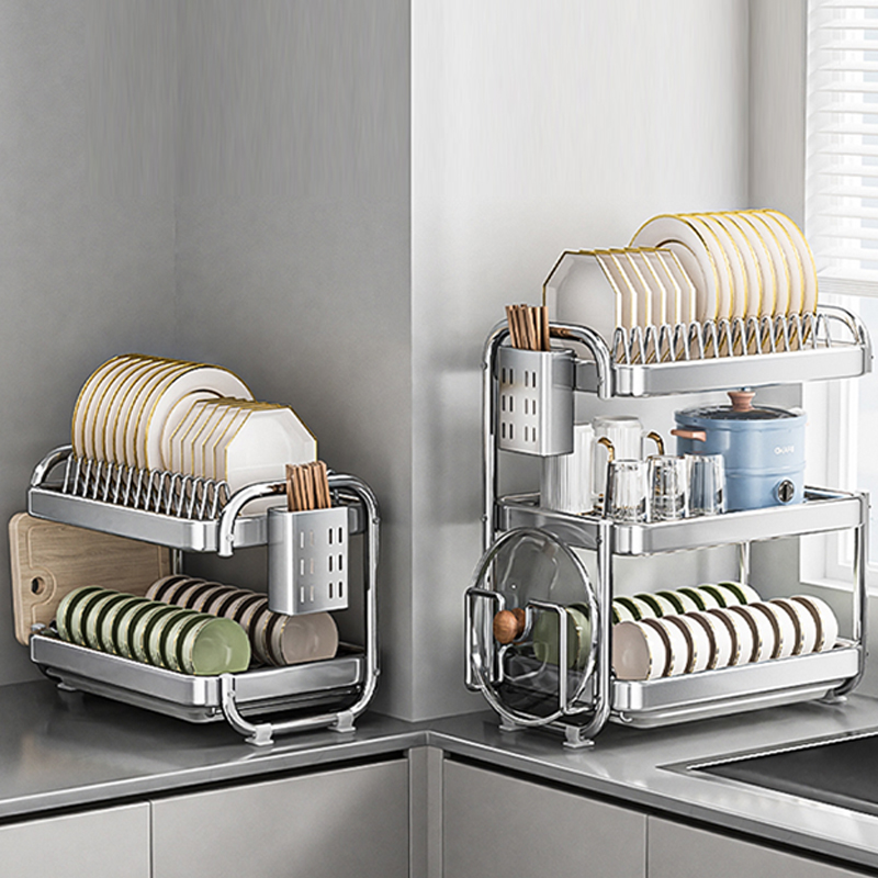 不锈钢碗碟收纳架厨房置物架台面多功能放碗架筷子餐具收纳盒碗柜