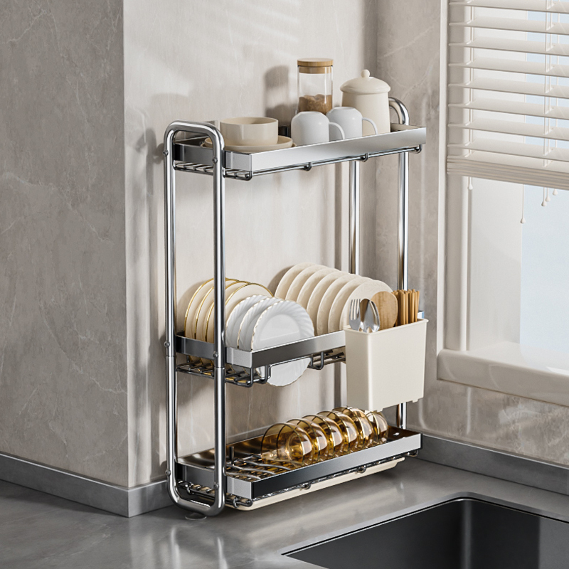 极窄款碗碟收纳架小型厨房多功能