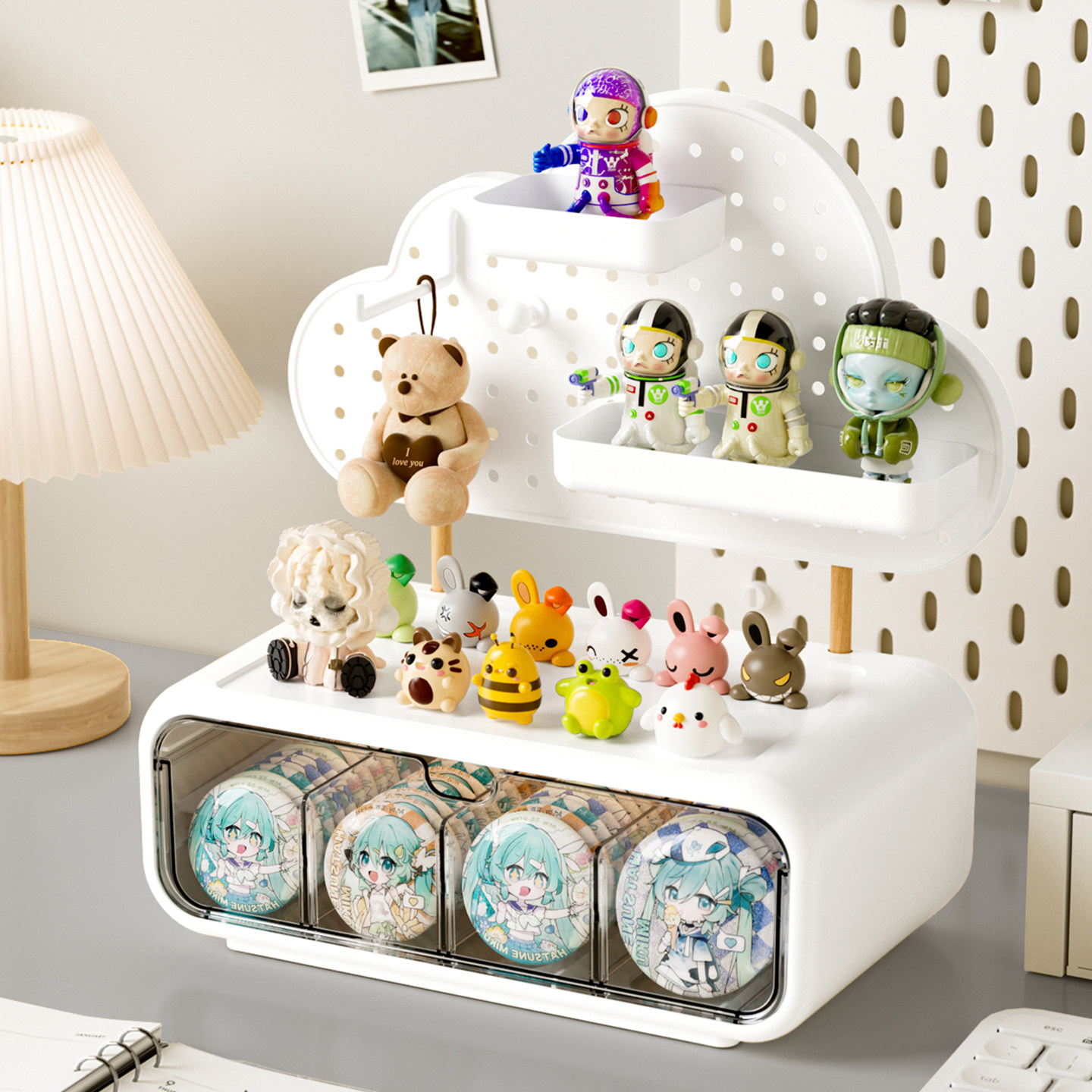 桌面吧唧收纳盒透明抽屉分格展示架动漫周边谷子DIY洞洞板置物架