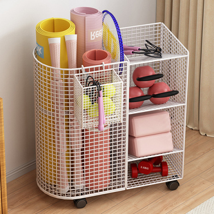 瑜珈垫收纳筐健身器材收纳运动器械收纳篮带轮放羽毛球拍夹缝移动