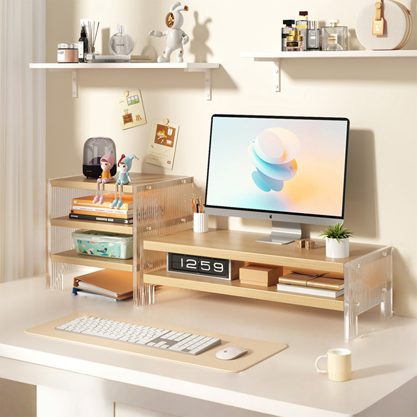 台式工位电脑增高架家用办公桌面收纳置物架亚克力显示器垫高托架,住宅家具,搁板/置物架/家用陈列架,淘宝优惠券,粉丝福利购,淘宝优惠卷