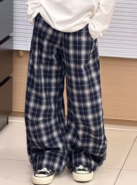 2026春款男童女童格子裤儿童休闲裤宽腿裤直筒裤中大童长裤潮牌