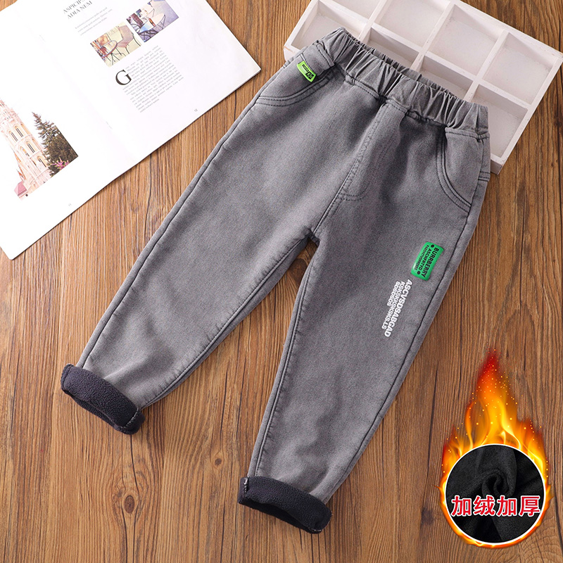 男童牛仔百搭时尚弹力一体绒棉裤