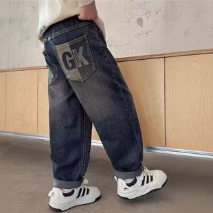 新款 时尚 宽松老爹裤 童装 春款 春秋季 中大童洋气百搭款 男童软牛仔裤