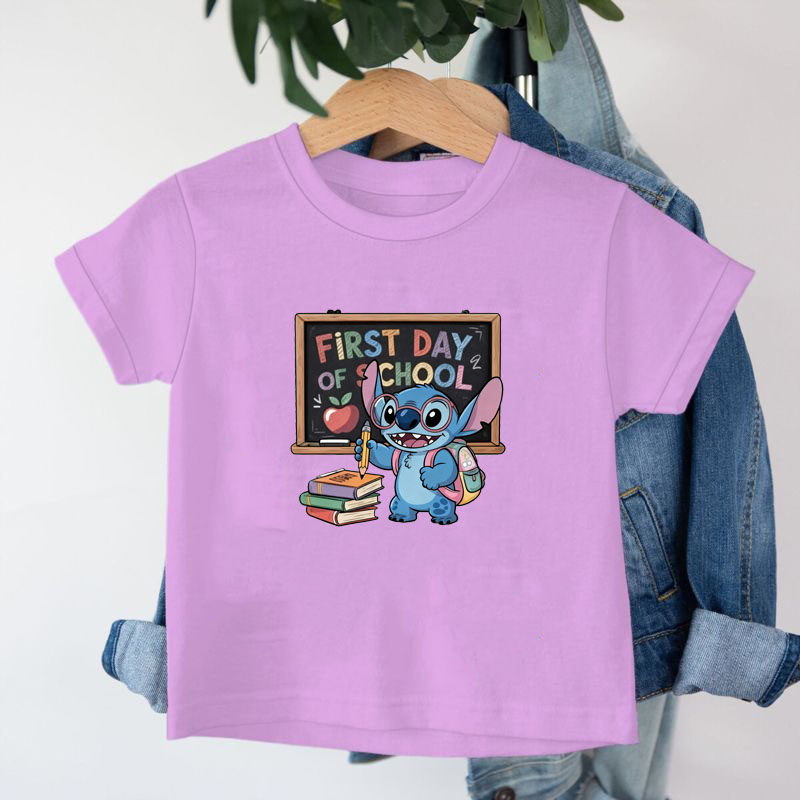 外贸纯棉美式复古史迪仔短袖t恤男女童薄款半袖上衣儿童宽松体恤