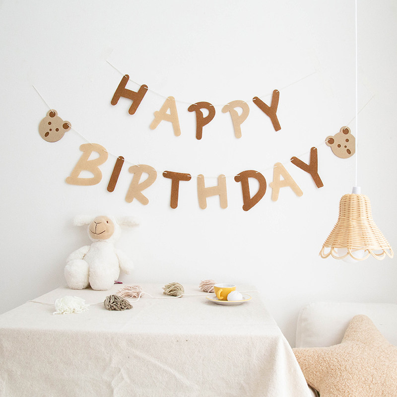 ins风生日字母小熊汽车装饰吊旗