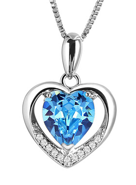 少女简约甜美爱心硞石镶钻项坠永恒之心仿真蓝色粉色紫色水晶吊坠