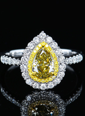 欧美高端珠宝女士简约甜美水滴形硞石镶钻黄钻分色镀金戒指钻戒