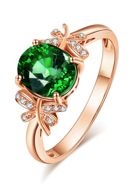 欧美女士时尚气质珠宝仿真绿碧玺祖母绿宝石蝴蝶结硞石镶钻戒指