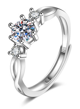 S925镀银硞石镶嵌戒指少女简约甜美小清新求婚订婚结婚戒指韩版