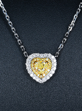 欧美高端珠宝少女甜美爱心形金黄锆石仿真莫桑钻吊坠分色镀金项链