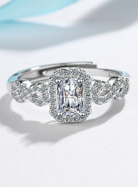 韩版少女学生方形锆石镶钻宽面镀白金甜美戒指女朋友闺蜜生日礼物