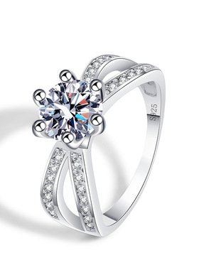 S925镀纯银欧美经典时尚硞石镶钻戒指少女简约甜美结婚订婚戒指