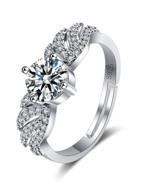 韩版时尚天使之翼翅膀硞石镀925纯银戒指少女简约甜美指环可调节