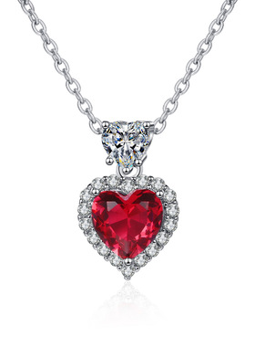 欧美时尚海洋之心红宝石硞石镶钻吊坠少女学生甜美项链珠宝礼物