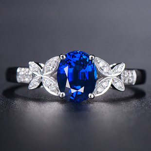 欧美高端气质珠宝女士仿真蝴蝶蓝宝石硞石镶钻蝶恋花镀白金戒指