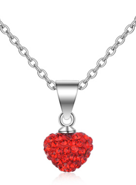 少女简约甜美红色人造水晶爱心吊坠项链结婚喜庆锁骨链珠宝礼物
