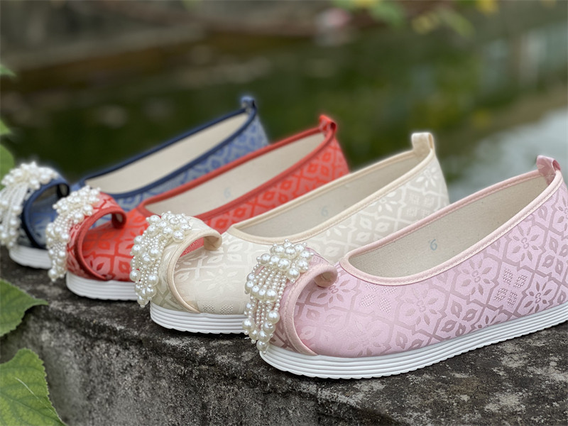 钦留皇宫原创汉服鞋【旧青画】手工串珠古风鞋子百搭日常珍珠女鞋