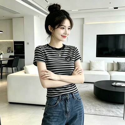 东莞虎门女装短袖T恤女白色内搭韩版体桖夏季杭州四季青精品女装