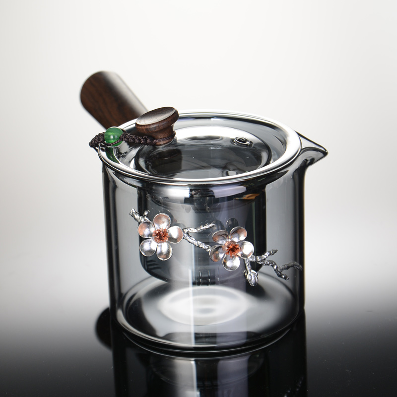 灰色玻璃侧把茶壶带过滤茶水分离加厚耐高温煮茶壶家用镶锡泡茶壶