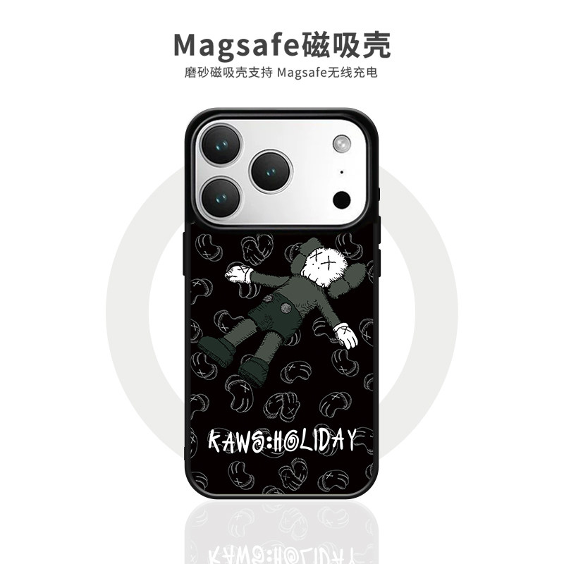 潮牌kaws芝麻街苹果17pro手机壳新款磁吸适用iphone16pro磨砂大孔防摔17promax高级感15pro小众