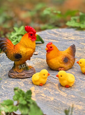 小鸡一家仿真公鸡母鸡摆件
