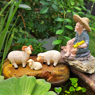 仿真绵羊山羊小羊农民农夫摆件植物苔藓盆景微景观造景假山装饰品