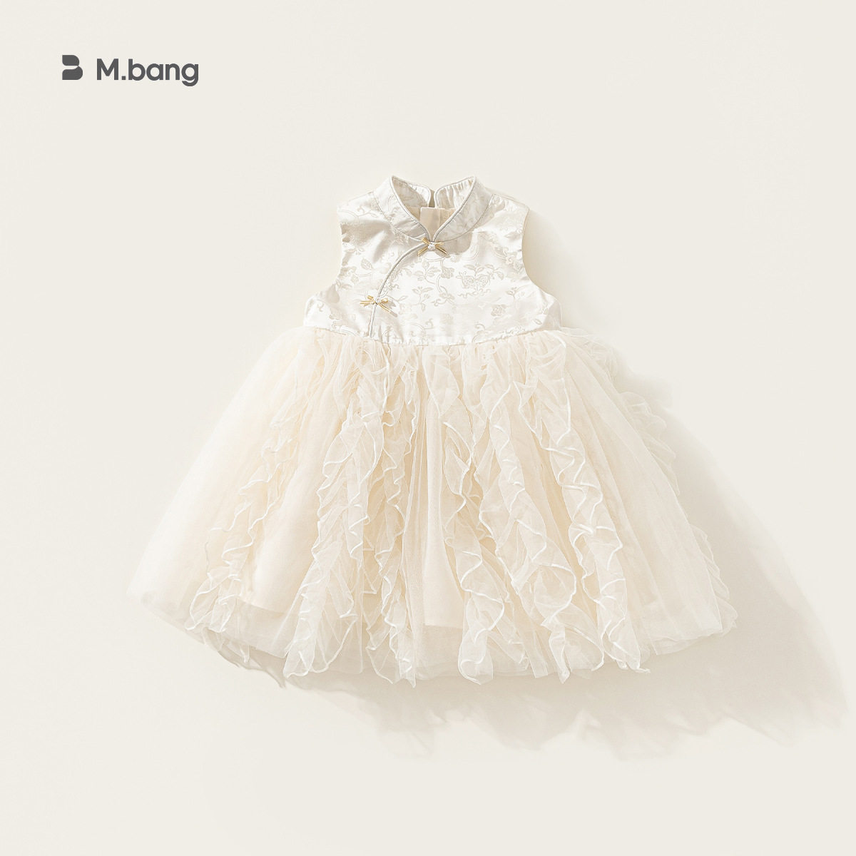 女童裙子春季无袖网纱儿童蛋糕裙公主裙甜美小童长裙米白礼服