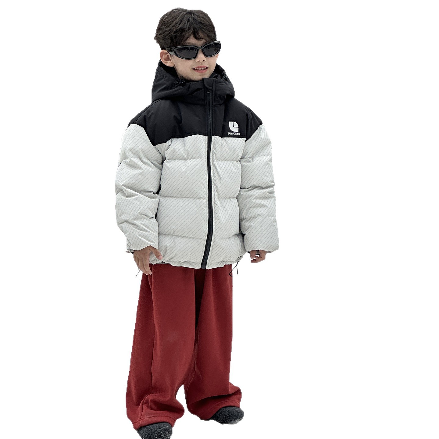 男童韩版拼色白鸭绒羽绒服短款