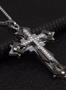 新款项链男十字架钛钢项链男社会个性学生吊坠嘻哈配饰礼物